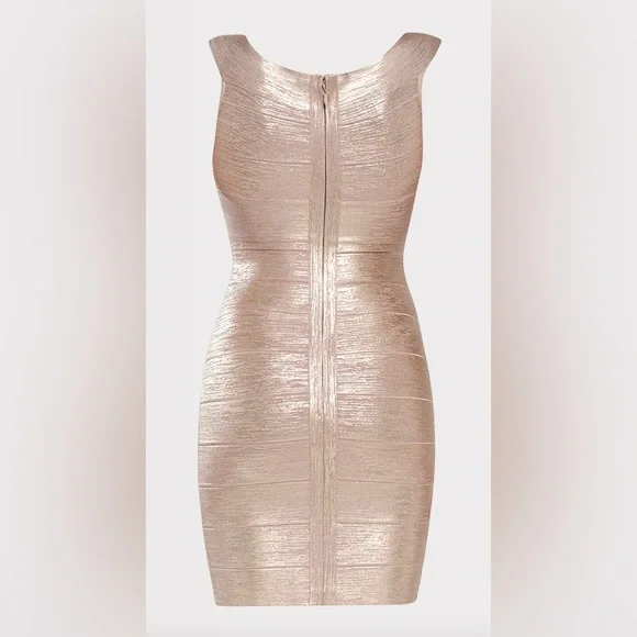 Herve Leger Rose Gold Criss Cross off the Shoulder Bandage Dress NWT - Picture 2 of 10